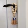 Handmade Wooden Bead Pendant 22cm Rearview Mirror Pendant Retro Tassel Pendant
