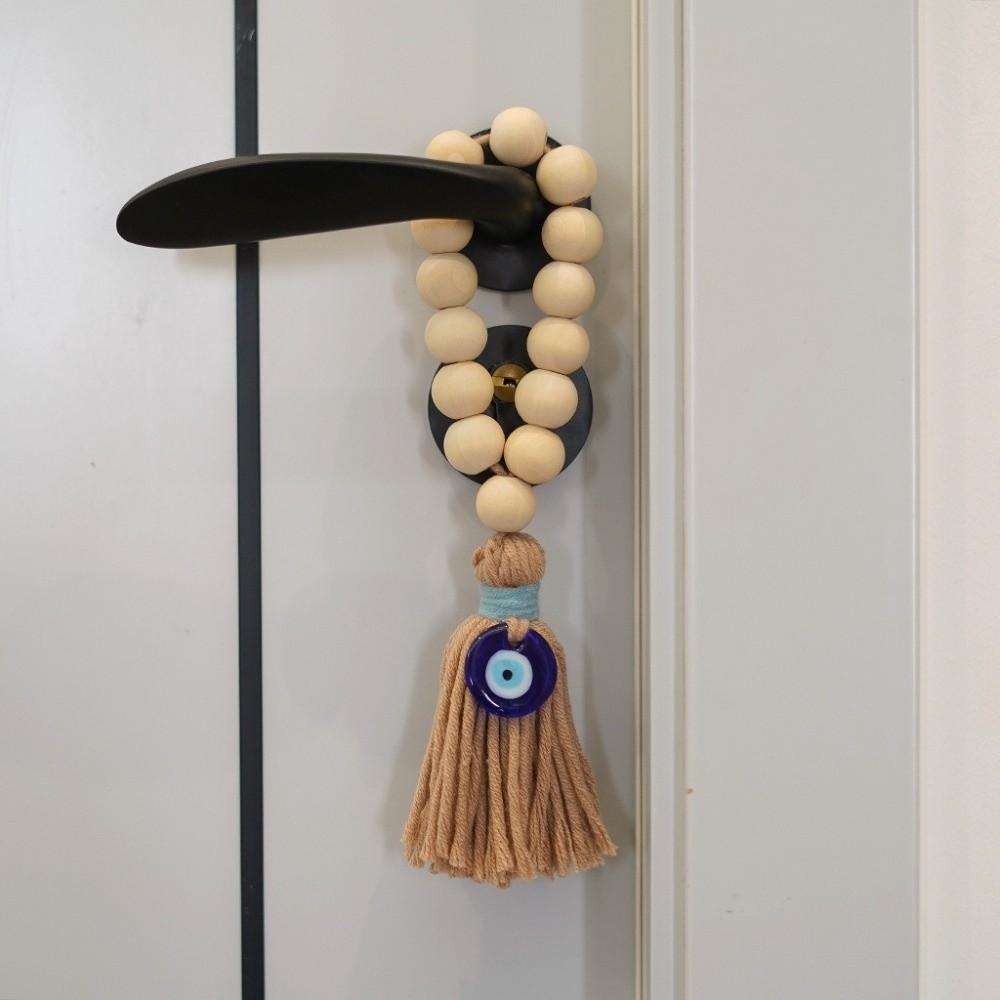 Handmade Wooden Bead Pendant 22cm Rearview Mirror Pendant Retro Tassel Pendant