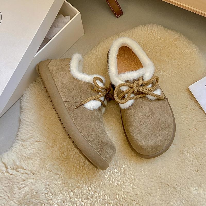 Snow Boots Women's 2025 Winter New Matte Leather Velvet Warm Ugly Cute Bread Shoes Heightened Platform Fashion Short Boots