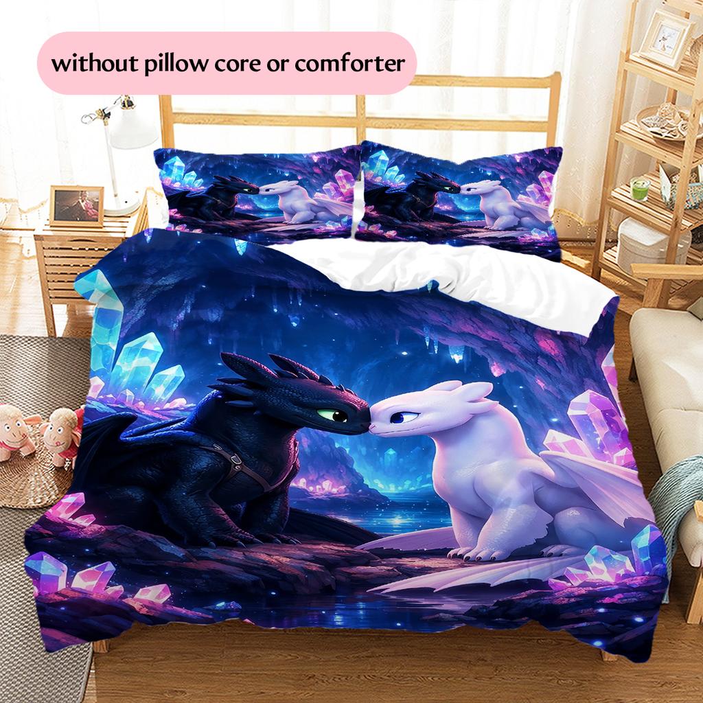 Comment entraîner votre dragon Sans-Dent et Furie Éclair (2) Housse de couette et taies d'oreiller, Linge de lit pour fans de HTTYD, Super cadeau.chl