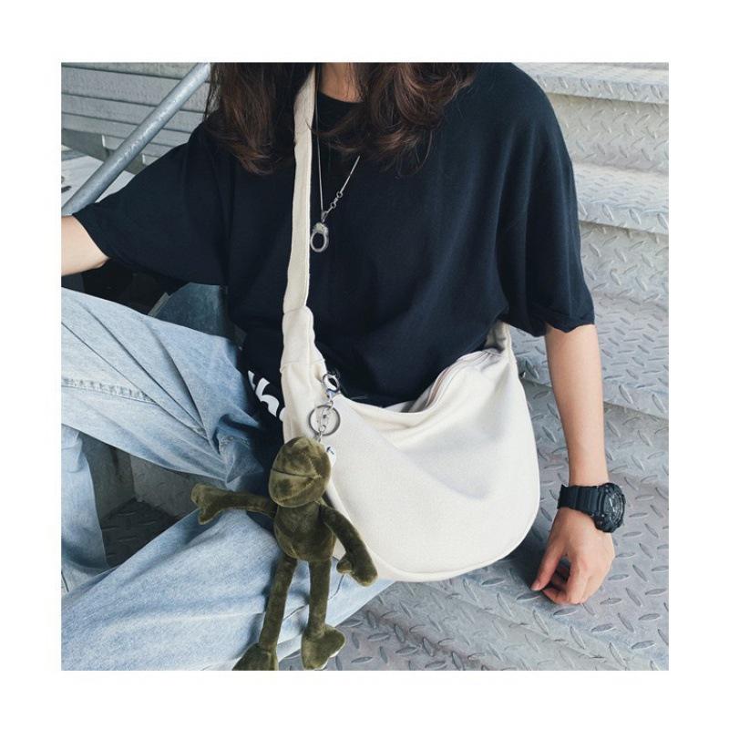 

Холщовая сумка-кроссбоди большой вместимости в форме пельменя для студентов - Однотонная, черная и бежевая