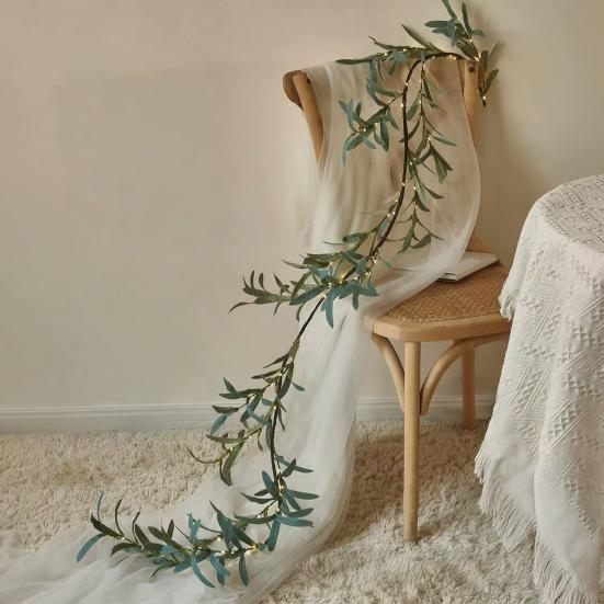Lighted Artificial Olive Garland 6Ft Fairy Light Faux Greenery Olive Vine Pre-Lit