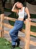 Jeans a Vita Alta Larghi a Barile da Donna Boyfriend Gamba Larga Corti in Denim