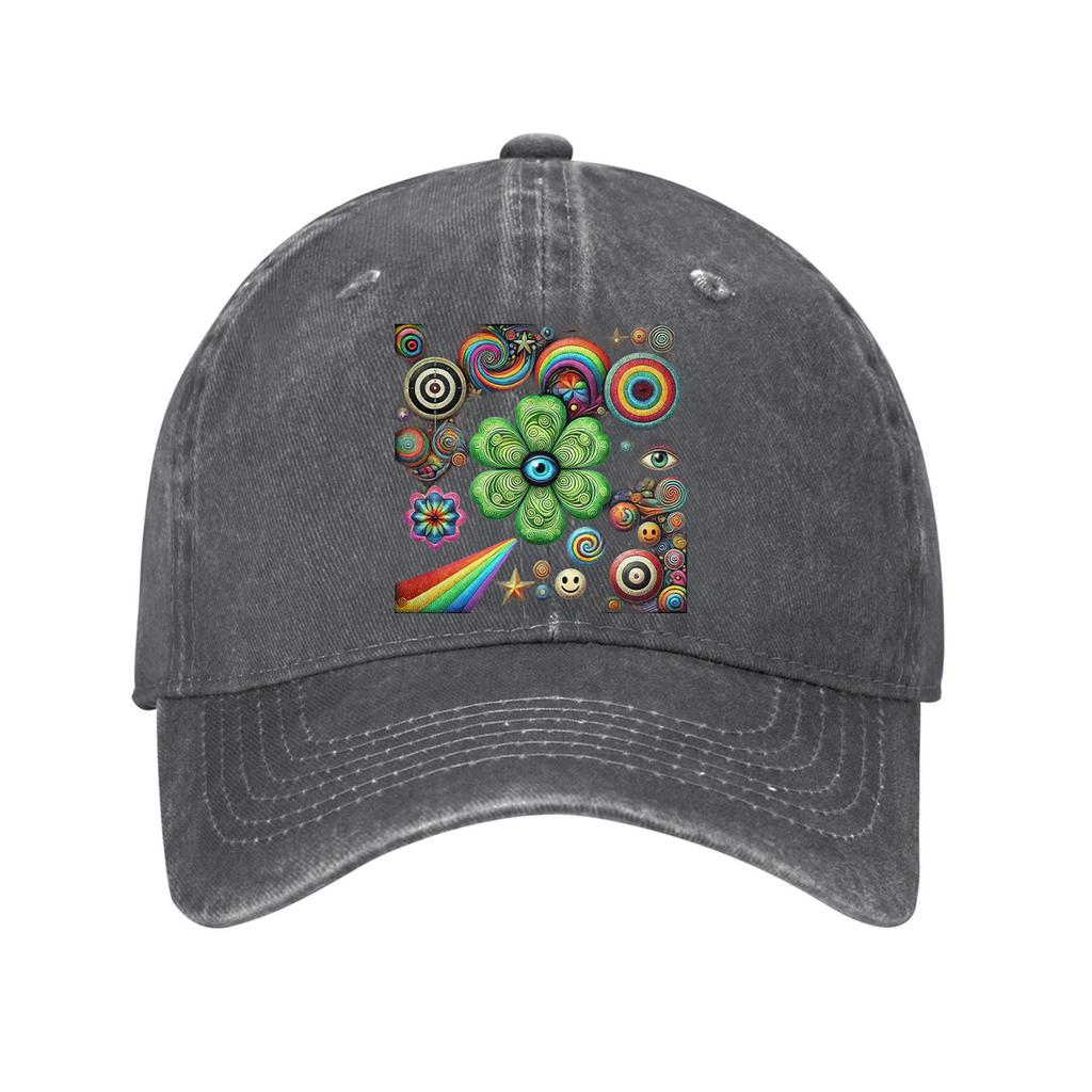 Psychedelic Clover Rainbow Eyes Print Baseball Cap Cotton Casual Adjustable Dad Hat for Men Women