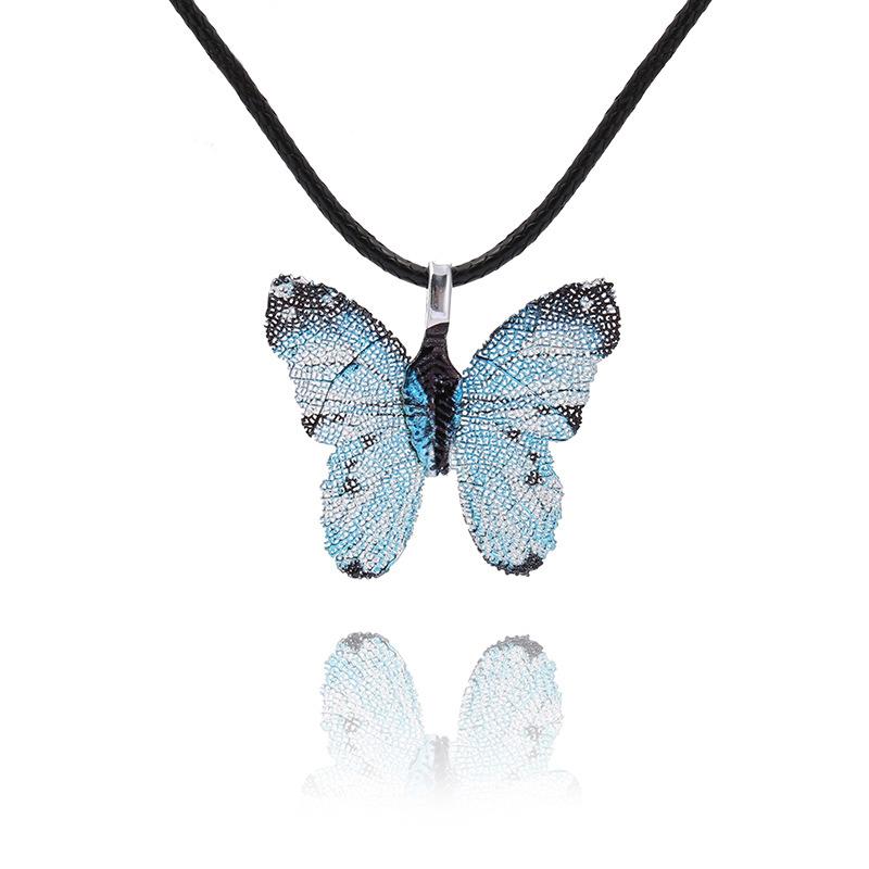 Cute Colorful Butterfly Necklace For Women Girls Natural Real Leaf Cut Butterflies Shape Aesthetic Rope Pendant Necklace Jewelry