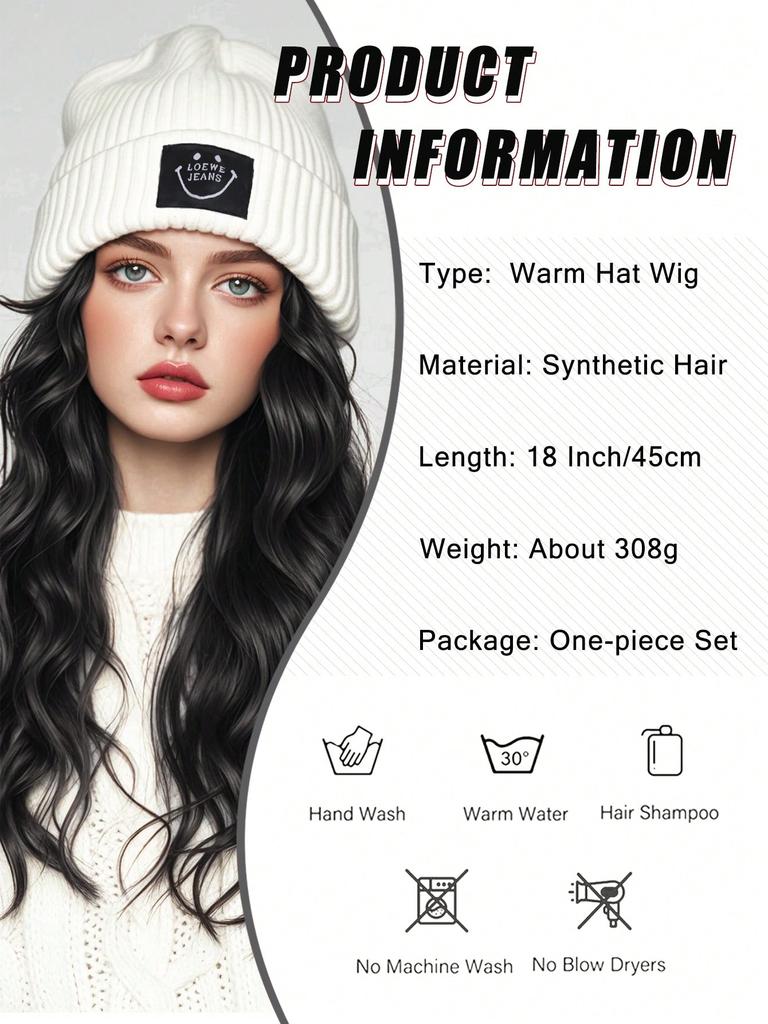 Peruki syntetyczne z symbolem uśmiechniętej buźki z długimi, dużymi falami do przedłużania włosów dla kobiet i dziewcząt, modny design, kapelusz i peruki w jednym kawałku do codziennego użytku