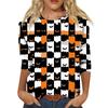 Women’s Casual Halloween Print Crew Neck Three Quarter Sleeve Floral Pattern T Shirt Top for Daily Wear Holiday Party