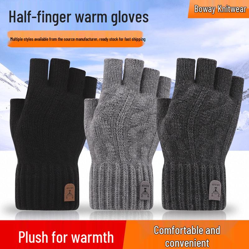 Winter Alpaca Wool Fingerless Gloves for Men, Women, Students - Ideal for Cycling and Writing