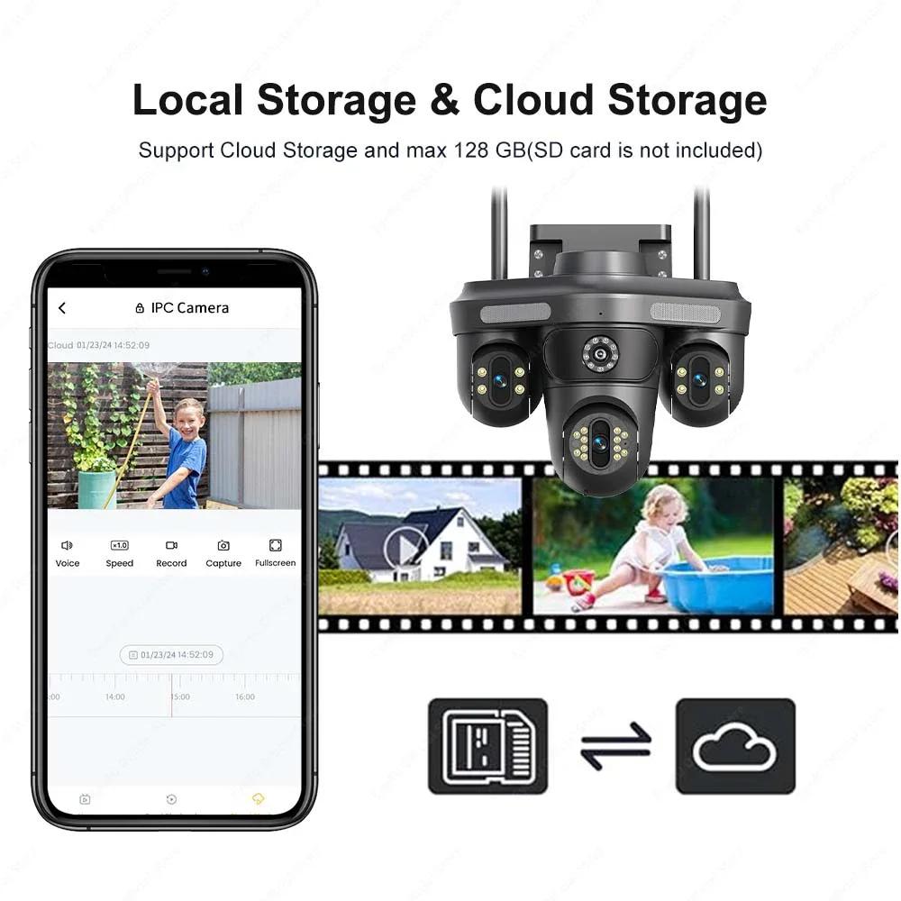 Nieuwe 6K 12MP WiFi IP Camera Buiten Drie lenzen Panoramisch Beeld PTZ IP Cam Bewegingsdetectie Beveiliging CCTV Videobewaking
