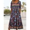 Summer Bohemian Printed Plus Size Women's Dress Fashion Round Neck Short Sleeve Casual Long Dresses Women Elegant A Line Vacation Beach Dress 26653