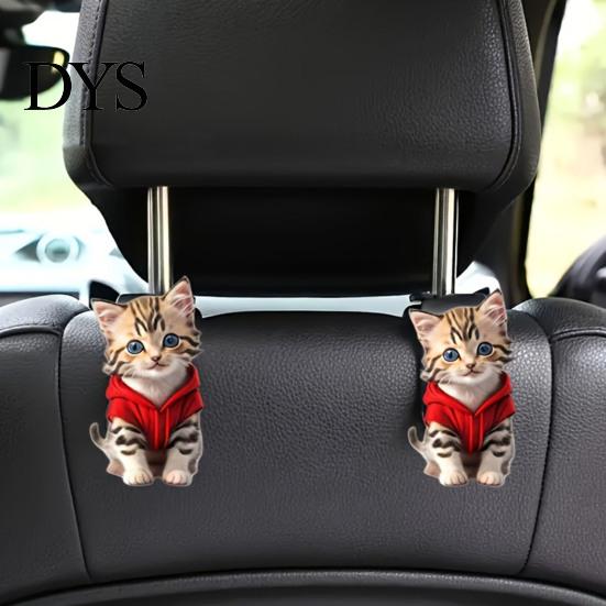 Car Storage Accessories Seat Hook, Cartoon Cat/Dog Pattern Decor, Durable Load Bearing Acrylic for Girls Headrest Hanger, Universal Vehicle