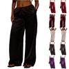 Fashionable Women's Satin Casual Pants, Loose Wide Leg Drawstring Long Pants