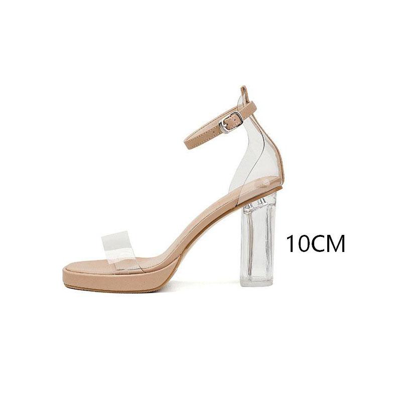 Klare Transparente Sandalen mit Absatz für Damen Offene Zehenpartie Knöchelriemen Elegante Schuhe Damenmode PVC-Sandalen Sandalias De Mujer