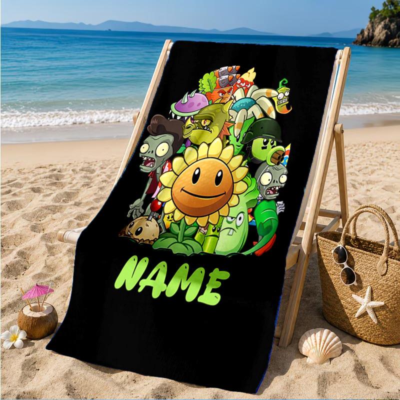 Custom Name Beach Towel Zombies Battle Microfiber Beach Towel, Lightweight for Summer Travel, Swimming Pool Fan Birthday Gift
