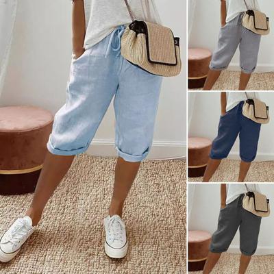 Women Summer Casual Shorts Elastic Drawstring Waist Solid Color Shorts Loose Fit Solid Color Shorts Streetwear