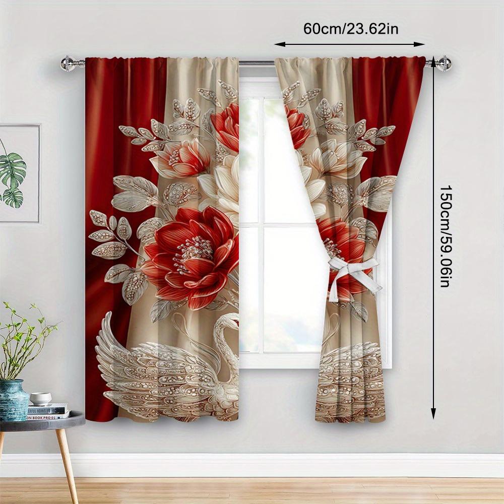 Set Of 2 Elegant Swan Floral Curtains Bedroom Office Living Room Decor Curtain For Great Made Polyester With Rod Pocket