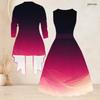 Women Plus Size Two Piece Set Printed Sleeveless Tie Waist Flared Dress And 3 4 Sleeve Open Cardigan