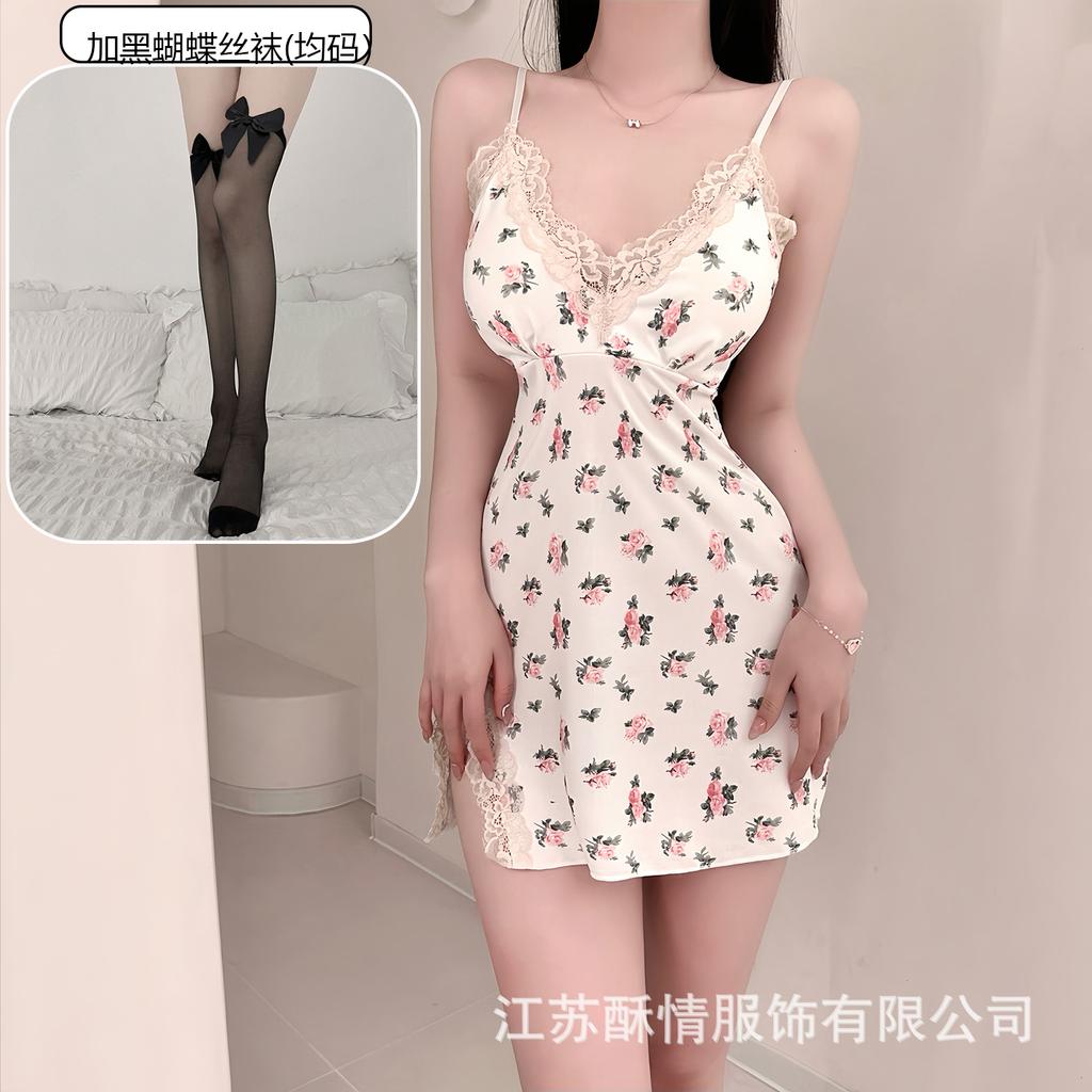 Crispy love bag chest lace pad pure hip suspender pajamas smashed flower sexy small chest pajamas color fresh wind short skirt
