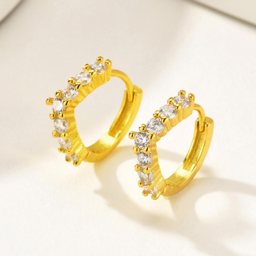 Gold Plated V-Shaped Zircon Huggie Hoop Earrings,  Small Paved Fashion Korean CZ Geometric Lightweight Minimalist Ear Jewelry