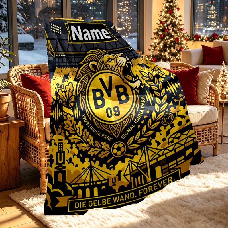 Personalisierte Borussia Dortmund Bvb Decke mit individuellem Namen, Heimdekoration, Schlafzimmer, Sofa, Camping, Couch, Geschenke für Geburtstag Weihnachten