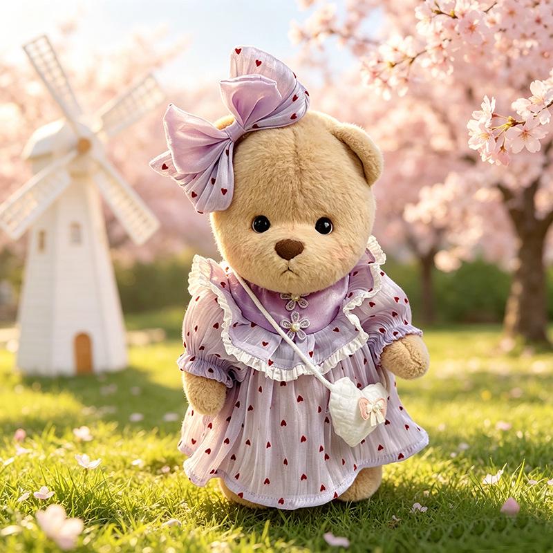 Medium Bear Outfit - Blue Pink Striped Carrot Overalls Set