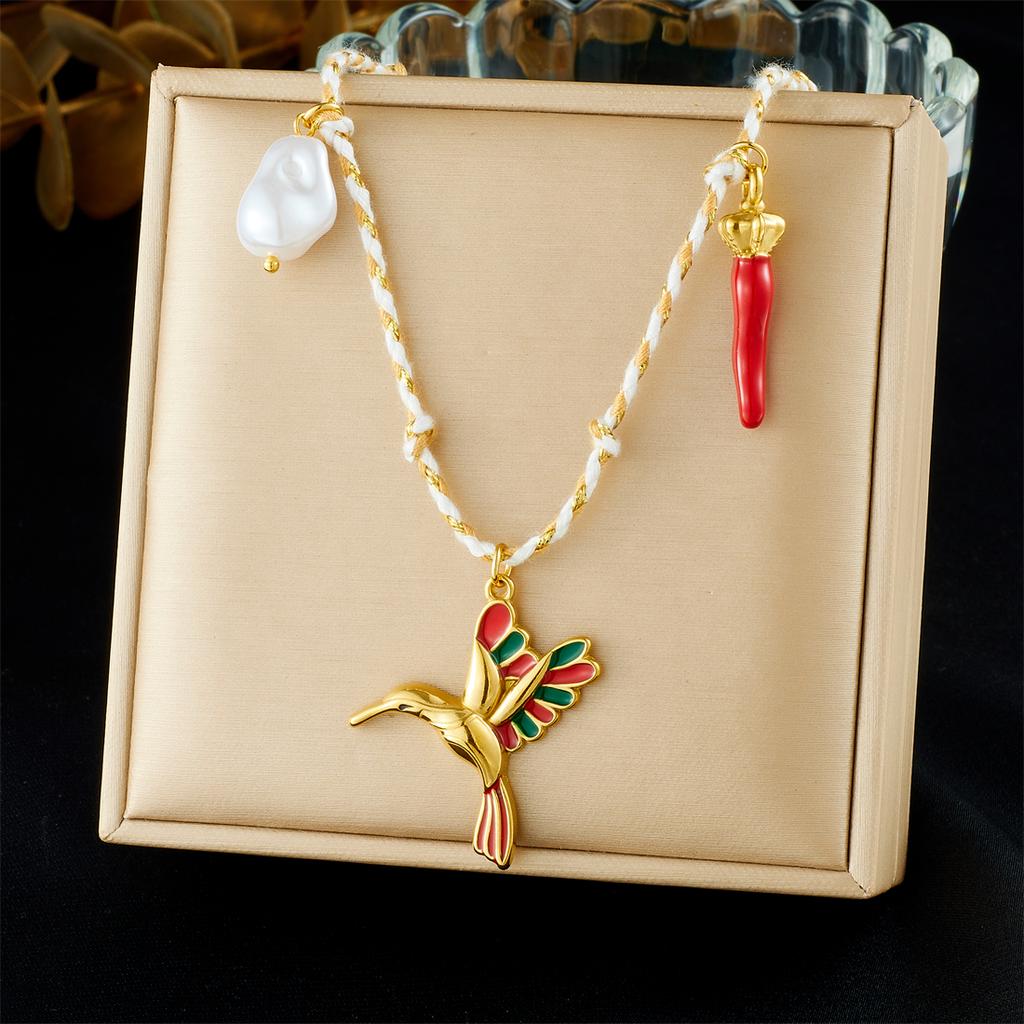 DIEYURO 316L Stainless Steel Sun Flower Heart Crystal Multi Pendant Necklace Lady Vintage Colored Woven Rope Neck Chain Jewelry