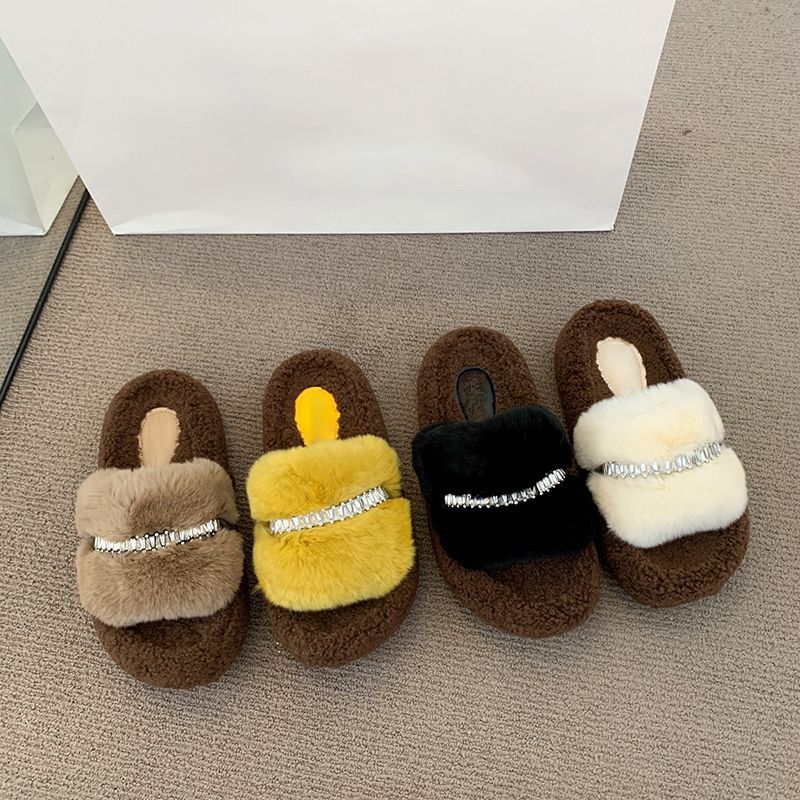 Thick-bottomed Fluffy Slippers for Women's Outer Wear 2025 Autumn and Winter New Fashionable and Versatile Home Indoor and Outdoor Lazy Cotton 
