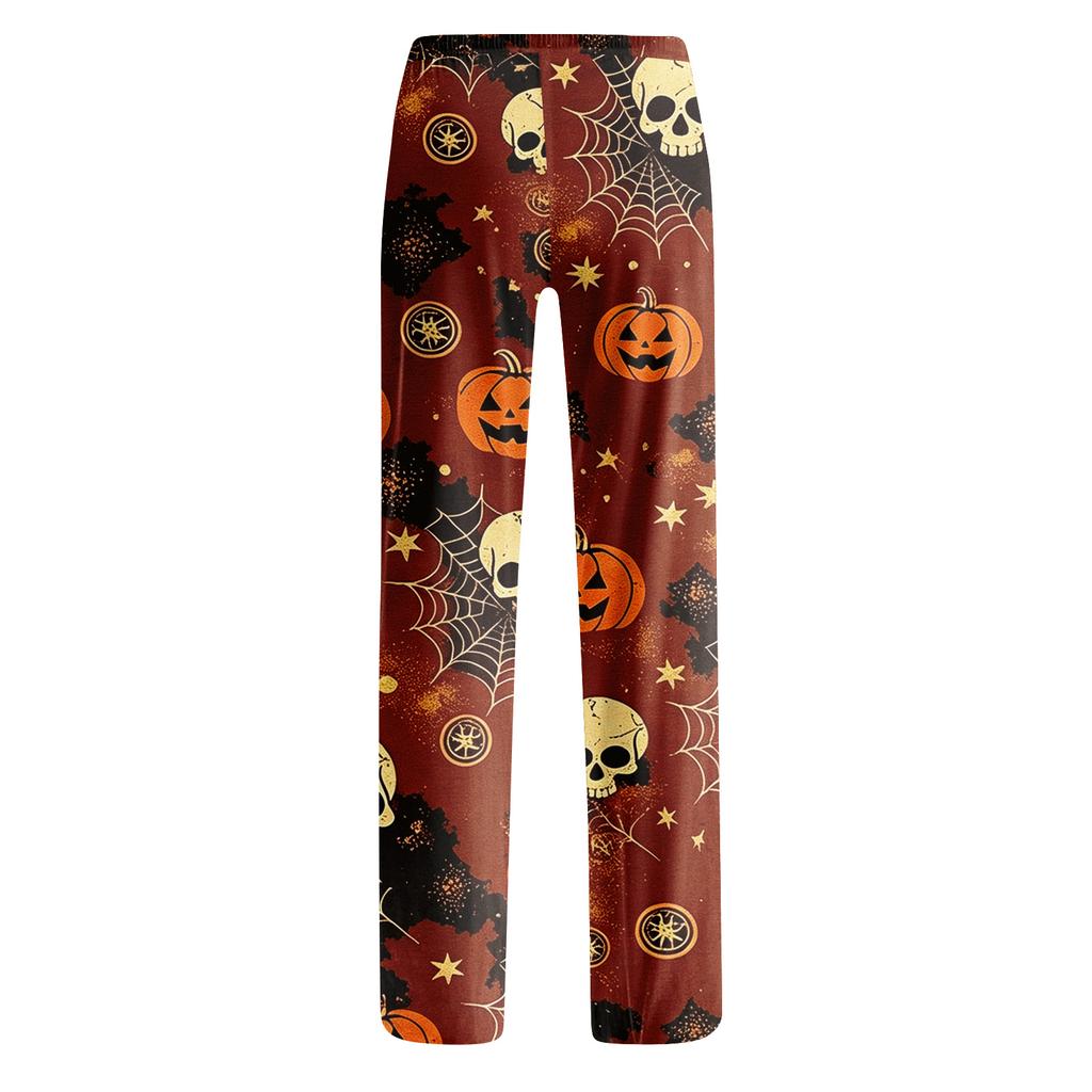 Adult Halloween Print Loose Fit Pajama Pants with Elastic Waist No Drawstring