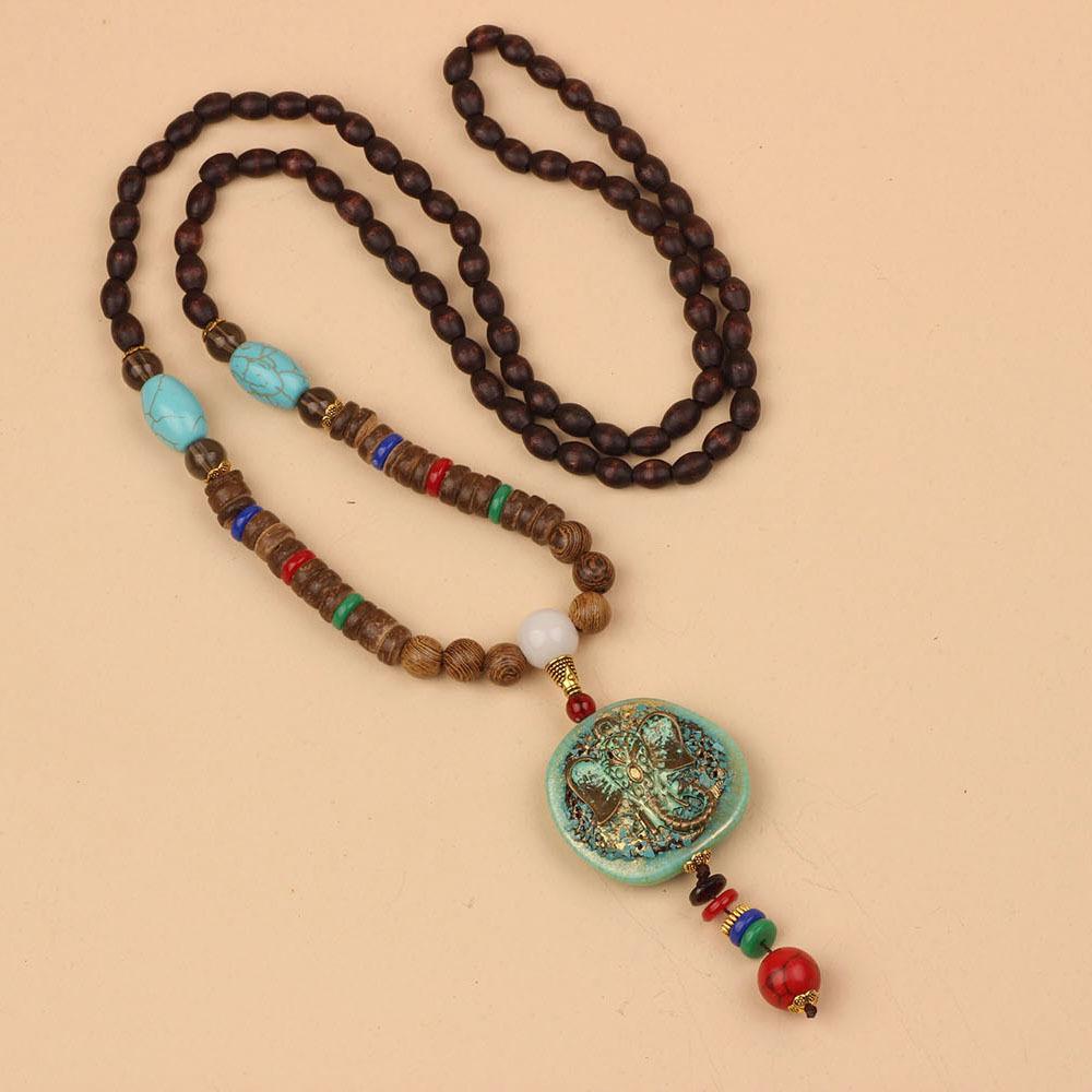 Originální etnický retro dlouhý řetízek na svetr, Nepálské vintage doplňky, Tibetský styl, Literární a univerzální náhrdelník pro muže a ženy