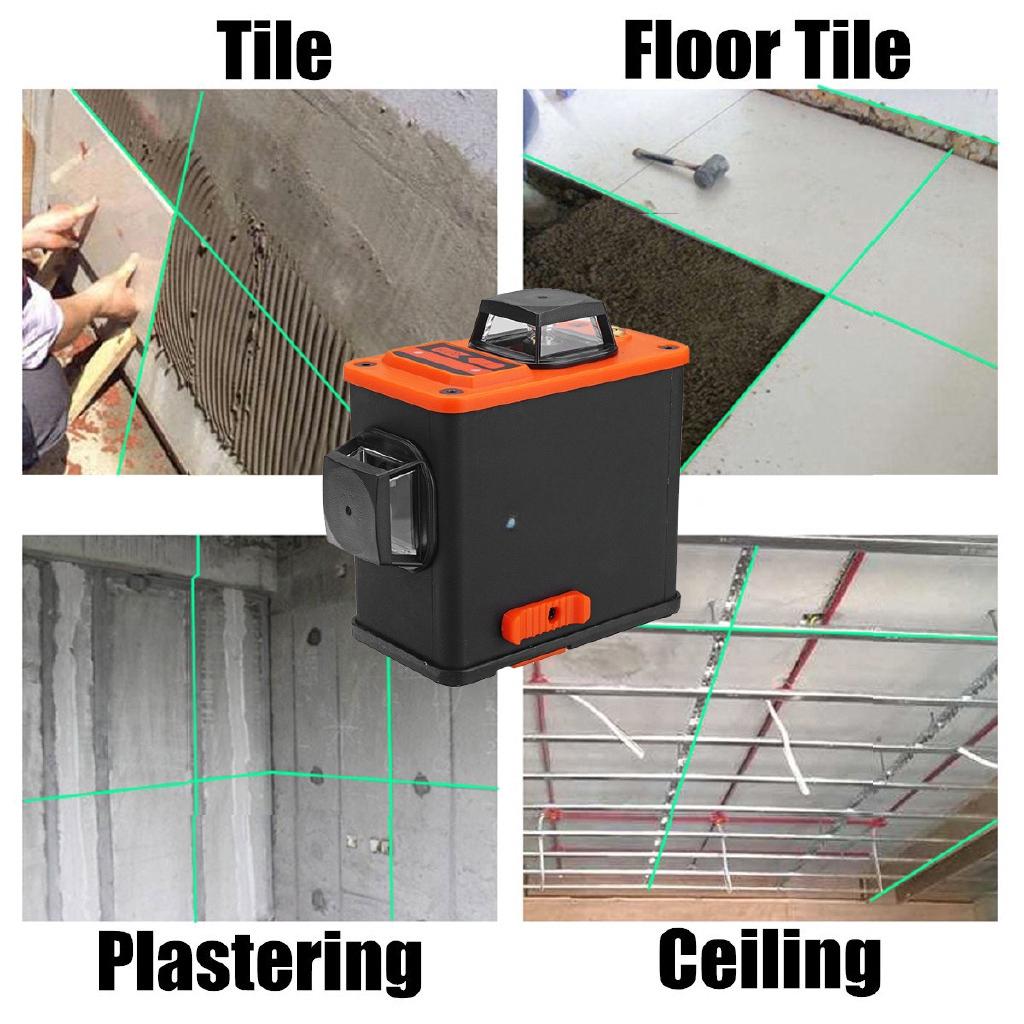 3D Self-Leveling 12 Lines Laser Level 360 Horizontal Vertical Cross Laser Level + Base Wall Bracket New