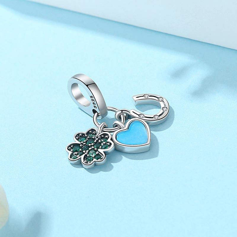Original 925 Sterling Copper Charms Lucky Clover Horseshoe Hamsa Hand Bead Fit Brand Bracelets Necklaces DIY Zircon For Women