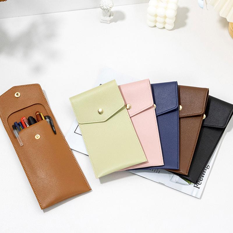 Pencilcase Faux Leather Large Capacity Multi-Slot Pouch - Pure Color Stationery Organizer / Pen Protective Case