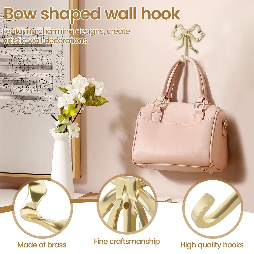 1/2Pcs Coat Hook Brass Retro Gold Bow-Shape Decorative Hook Wall-Mounted Clothes Rack for Home Bathroom Bedroom Towel Hooks