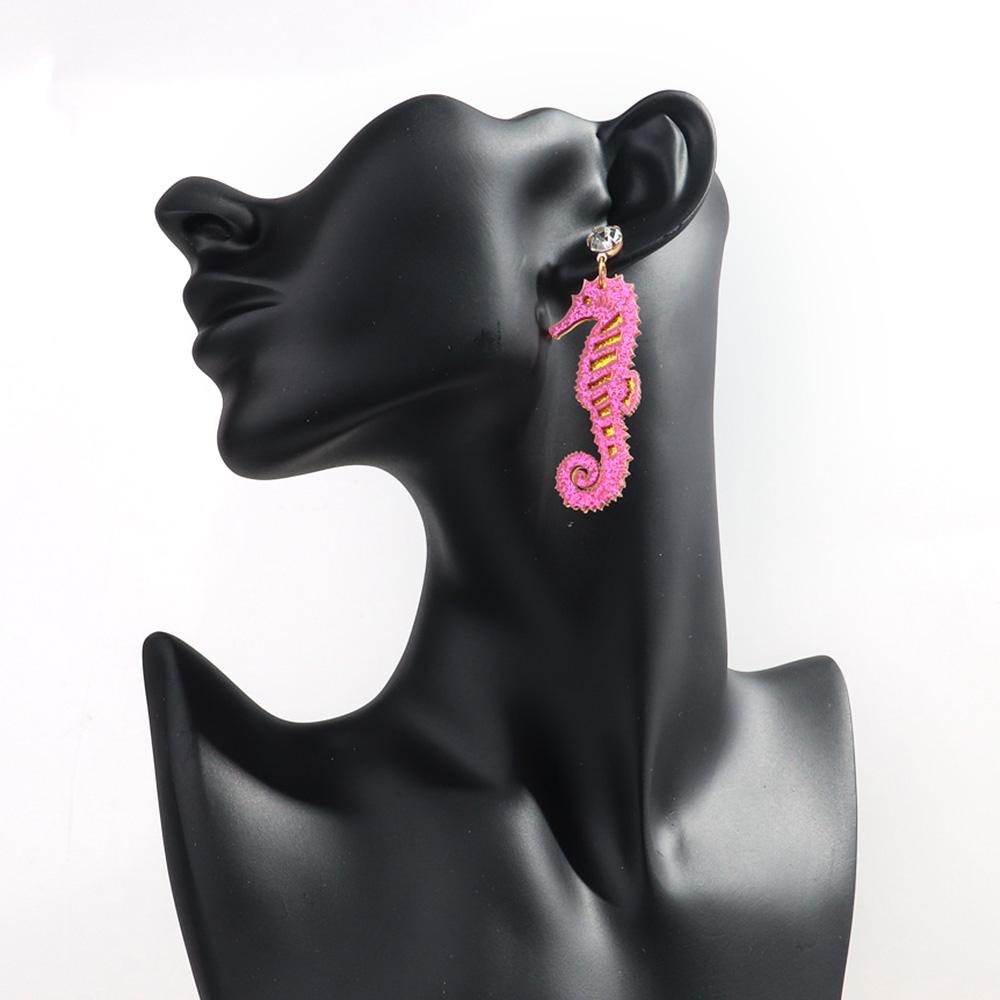 New Glitter Colorful Seahorse Acrylic Earring for Women Creative Funny Animal Long Drop Earrings Fashion Jewelry Gift