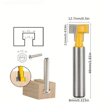 8mm Stopka Zámkový Otvor Fréza 3 ks Čelní Fréza Dřevoobráběcí Fréza na Dřevo Závěs na Obrazový Rám T-Typ Fréza na Klíčové Otvory