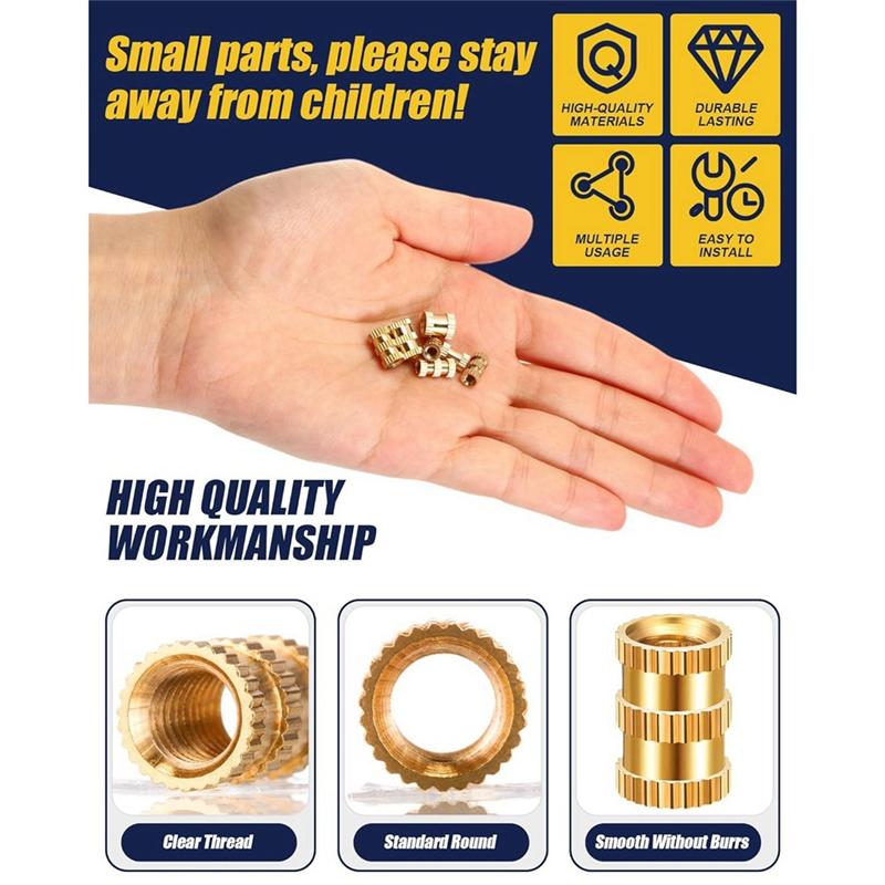 A96I-1000Pcs Threaded Inserts Brass Knurled Nuts Heat Set Insert Tool For Plastic Parts 3D Printing Injection Molding Press