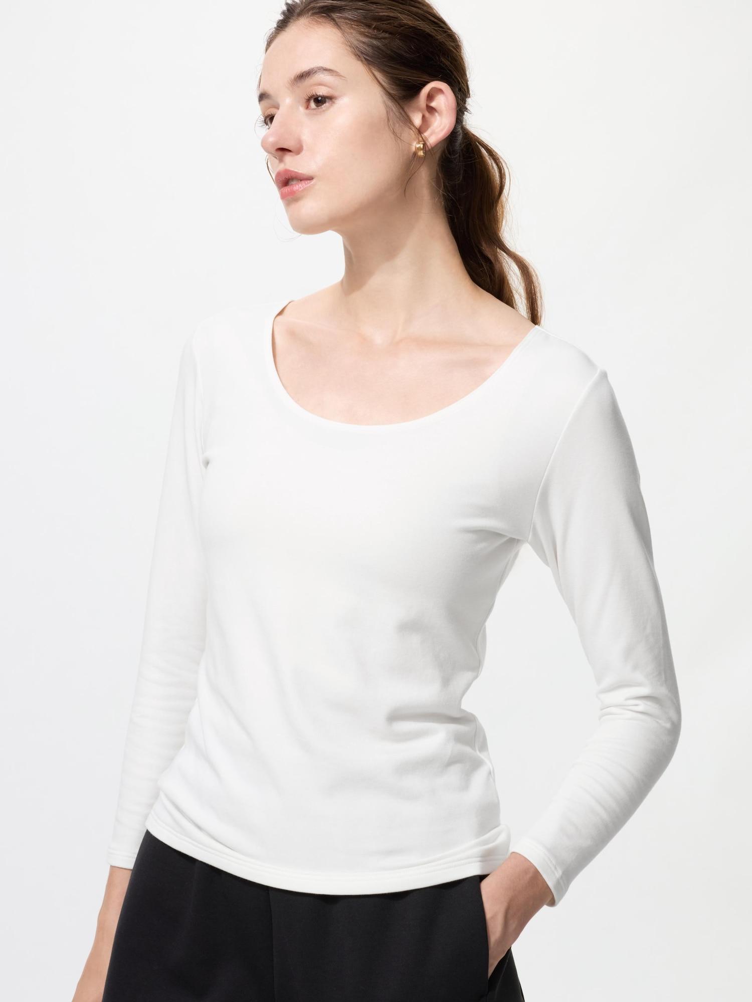 

Uniqlo HeaTTech Хлопковый U-образный вырез 8 рукав 01 OFF WHITE/XS