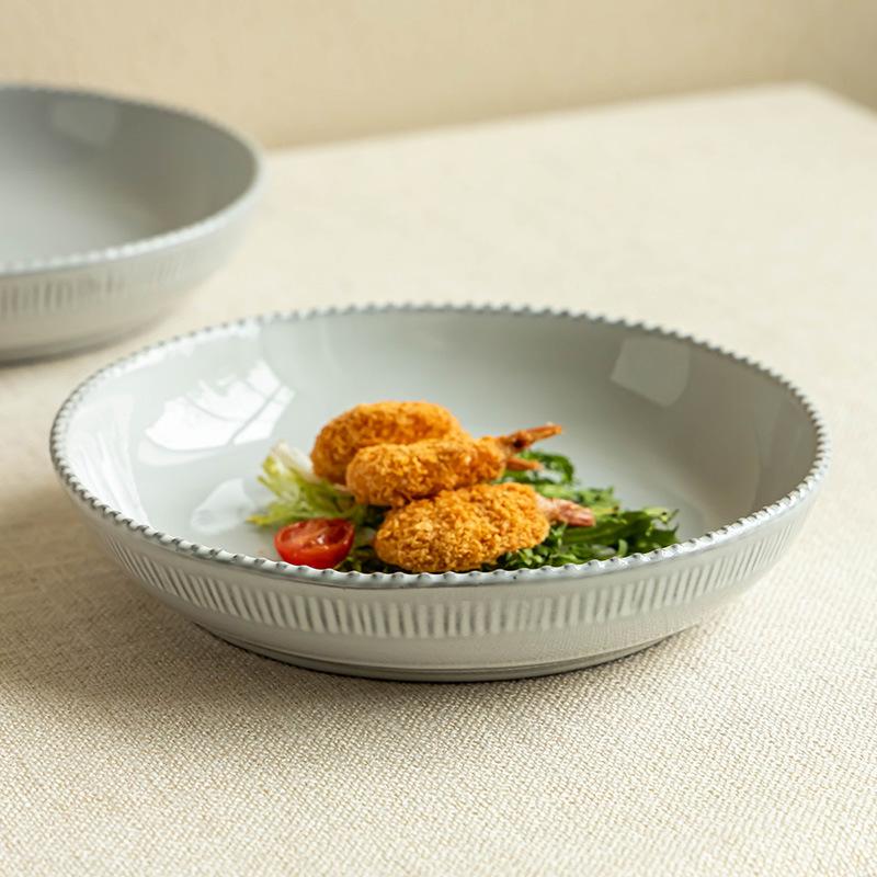 Nordischer Stil Perlenrand Hochwertiger Teller Keramikteller Western Food Teller Dreidimensionales Relief Heim Hotel Teller