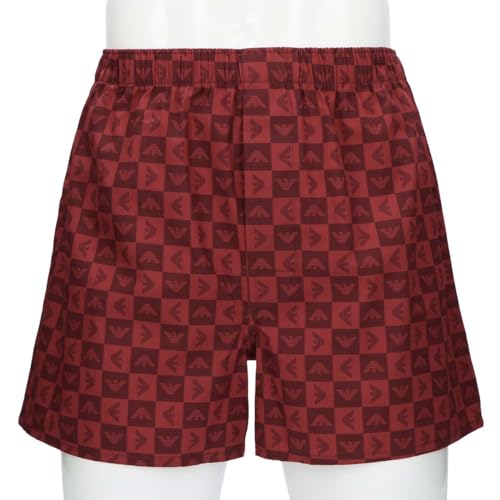 Emporio Armani Men's Checkered Eagle Cotton Woven Trunks, Front Opening, Japanese Size, Navy, 54240001, Size 68