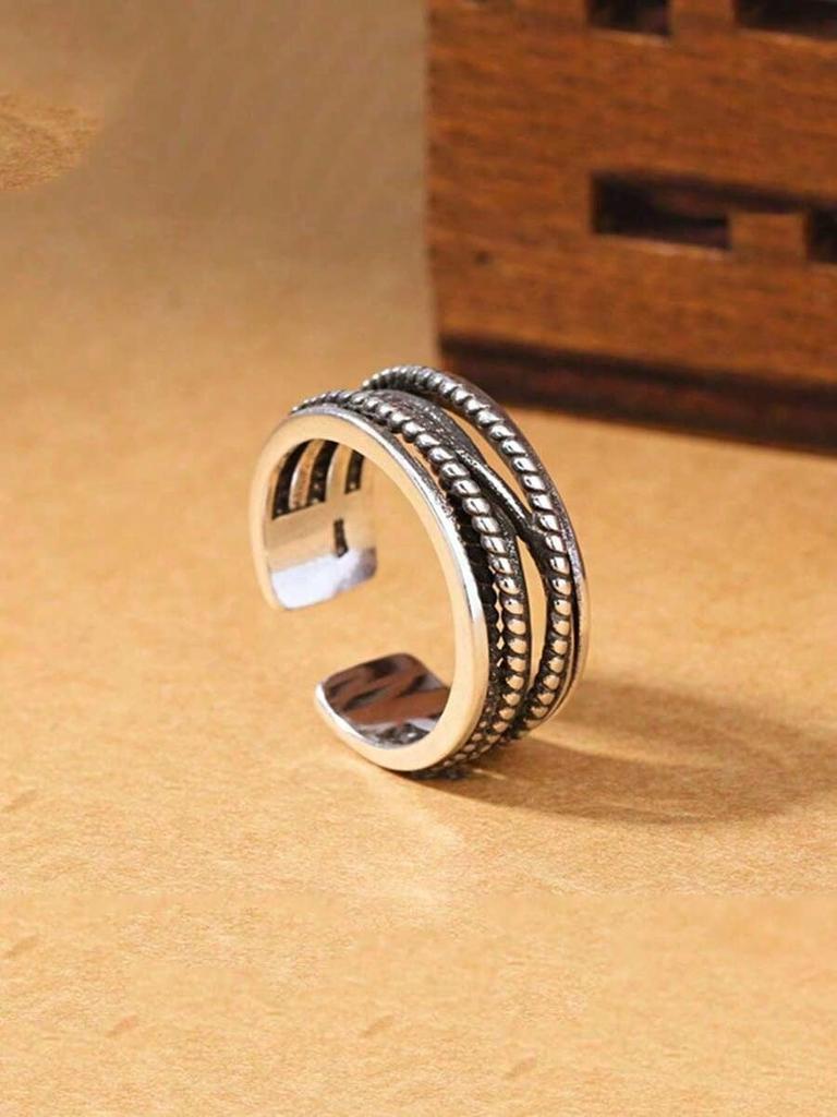 1pc Vintage Royal Style Thumb Knitted Multi-Layer Open Ring, Thick Adjustable Ring, Rugged Bohemian Elegant Ring