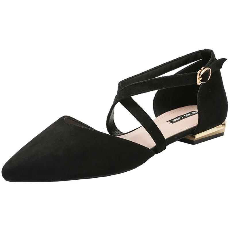 

Women Flock Cross Strap Flat Shoes Sweet OL Office Pointed Toe Casual Sandals Mother Shallow Mouth Single Shoes Zapatos De Mujer 34 чёрный