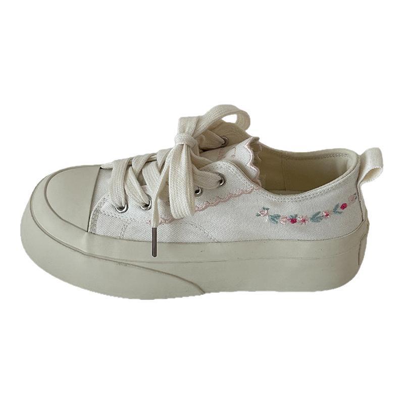 Niche original embroidered platform canvas shoes 22 summer new thin breathable casual shoes