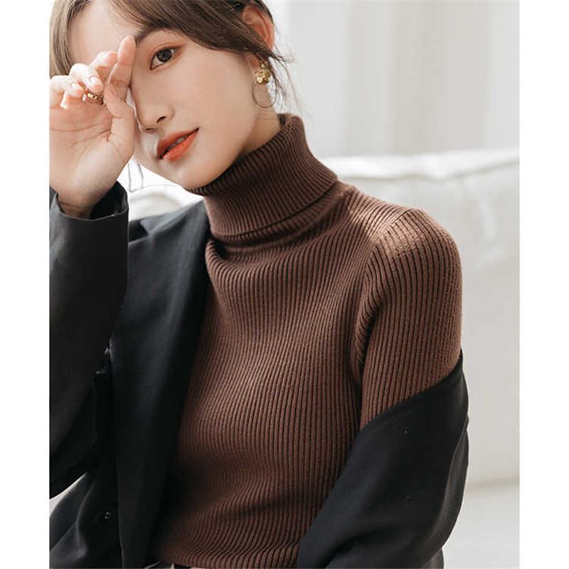 Autumn and Winter Turtleneck Knitted Sweater Women's Long Sleeved Slim Fit Tops Solid Color Fashion Versatile Bottoming Shirt Elegant Inner Clothing