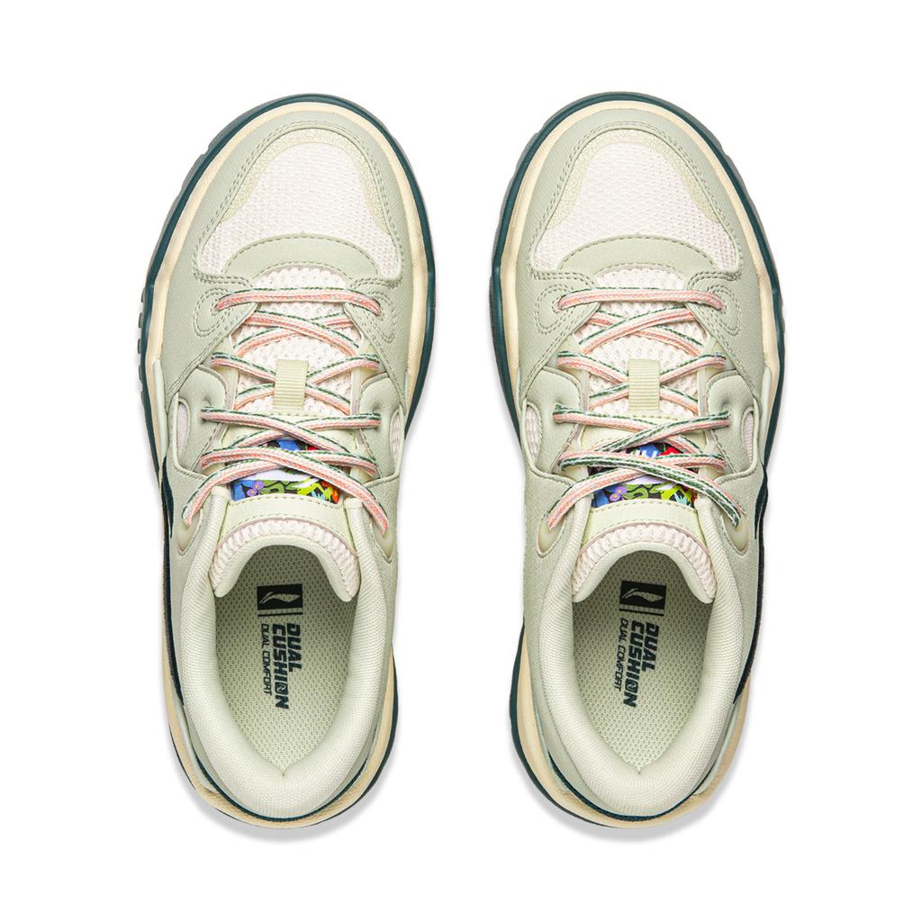 Li Ning Classic Versatile Fashion Thick Sole Comfortable Rebound Non-Slip Wear-Resistant Breathable Low-Top Skate Shoes Women sneaker Green AGCW166-1