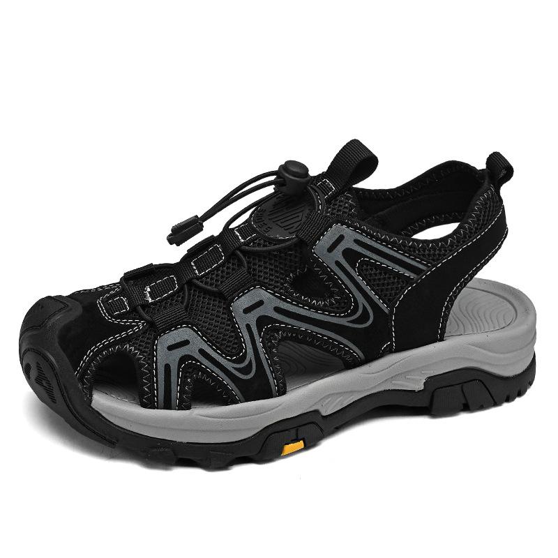 

European station export sandals men s summer leather sandals casual non-slip wading bag head beach shoes soft-soled hole shoes 38 чёрный