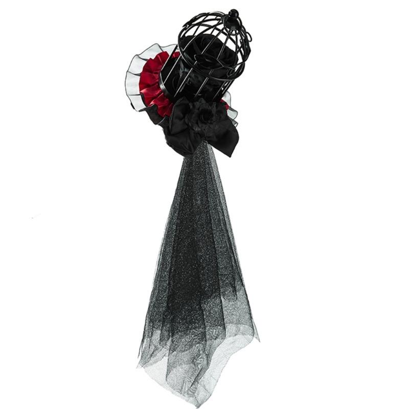 

Dark Fantasy Veil Top Hat Ornate Birdcage Fascinator For Roleplay Costumes