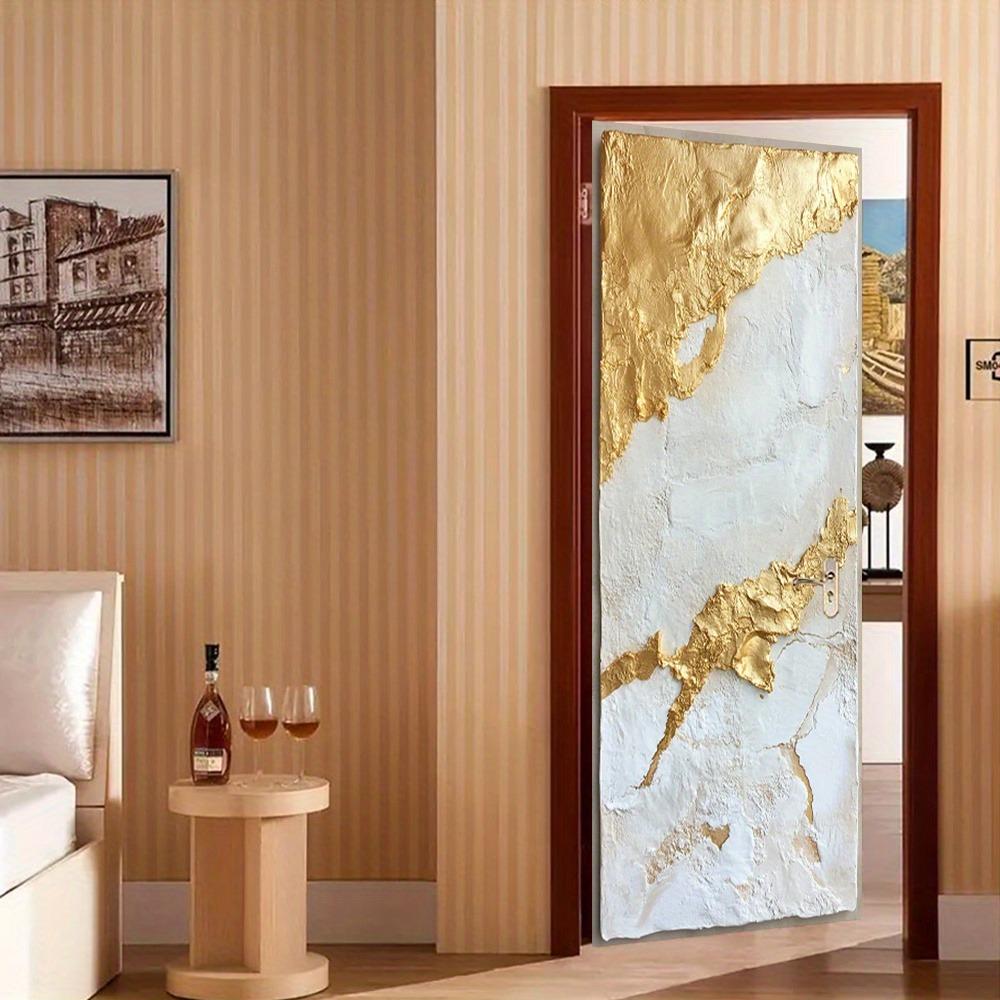 1 Satz/2 Stück Moderne Tür Wandaufkleber, PVC Selbstklebend Abnehmbares Wandbild - Abstrakte Tür Aufkleber Dekoration - Kreative Goldene Textur Tür Wandbild