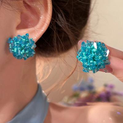 Glass Rice Beads Flower Cluster Stud Earrings Niche Design High-end Earrings Small Fresh Simple Geometric Earrings