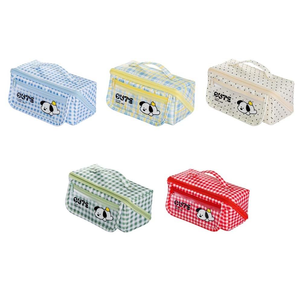 Puppy Grid Stationery Bag Korean Style Dopamine Pencil Pouch Kawaii Prism Pencil Case Unisex