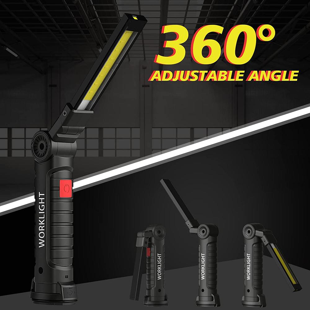 Portable COB LED Flashlight USB Rechargeable Work Light Magnetic Super Bright Folding Lantern Built-in Battery Camping Torch